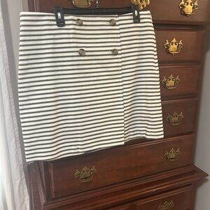 LOFT Navy and White Striped Button-Front Mini Skirt